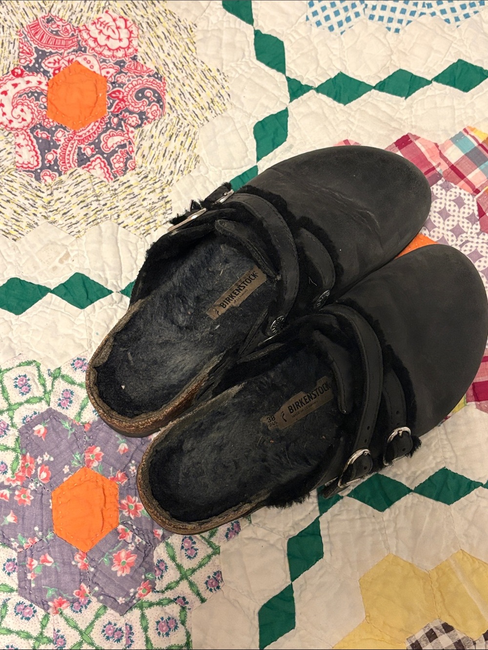 Birkenstock Black Shearling-Lined Clogs with Dual Buckles